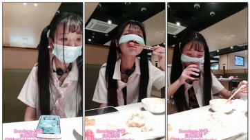 【冷与贝】双马尾冷酱穿jk制服过程自缚龟甲，带手铐，带口球，塞入TD吃火锅(hai di lao)客户定拍外出大作